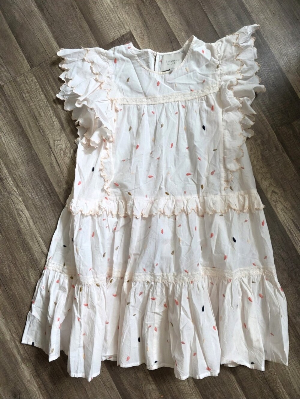SAVANNAH MILLER UK White Ruffle Flutter Sleeve Dress Cottage Spell Boho Confetti